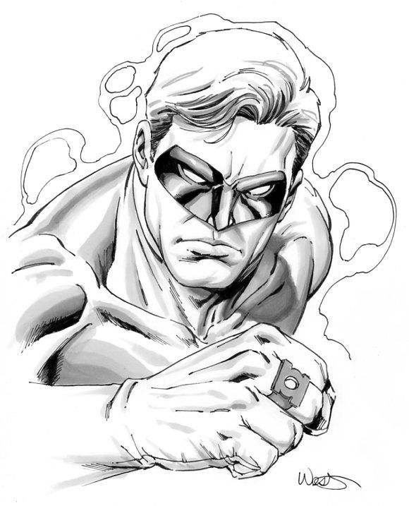 Green Lantern, in Kevin West's Sketches Comic Art Gallery Room